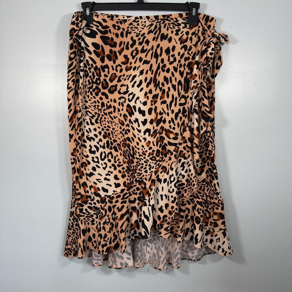 Y2K ECI Leopard Wrap Skirt Ruffle Hem Midi Animal Print Trend Mob Wife Aesthetic - Picture 1 of 6